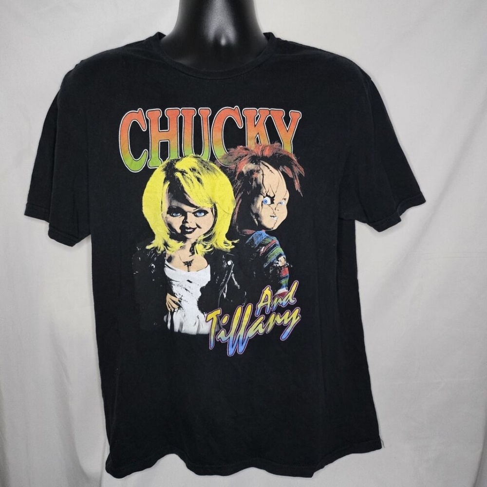 Mens Ripple Junction Bride of Chucky and Tiffany Black Graphic Shirt Size L